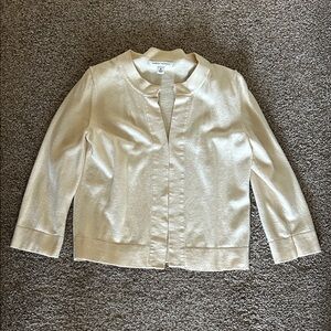 Banana Republic Cropped Cream Open-Front Collarless Cardigan